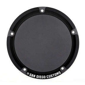 San Diego Customs Derby Cover "Logo", Black - Twin Cam Derby Cover San Diego Customs