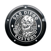 San Diego Customs Derby Cover "Skipper", Black - Twin Cam Derby Cover San Diego Customs