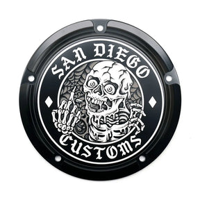 San Diego Customs Derby Cover "Skipper", Black - Twin Cam Derby Cover San Diego Customs
