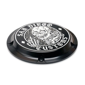 San Diego Customs Derby Cover "Skipper", Black - Twin Cam Derby Cover San Diego Customs