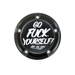 San Diego Customs Timing Cover "GFY", Black - Twin Cam Timing Cover San Diego Customs