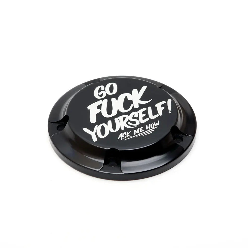 San Diego Customs Timing Cover "GFY", Black - Twin Cam Timing Cover San Diego Customs