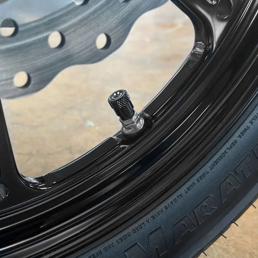 San Diego Customs Valve Stem Cap "Happy", Black Valve Stem Caps San Diego Customs