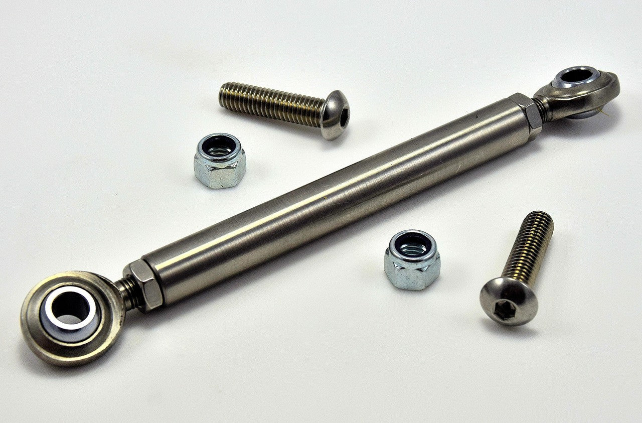 Bung King Adjustable Brake Stay Kit, 7"-8" Eye-to-Eye, Brushed Stainless Steel Brake Rod, Anchor & Linkage Bung King