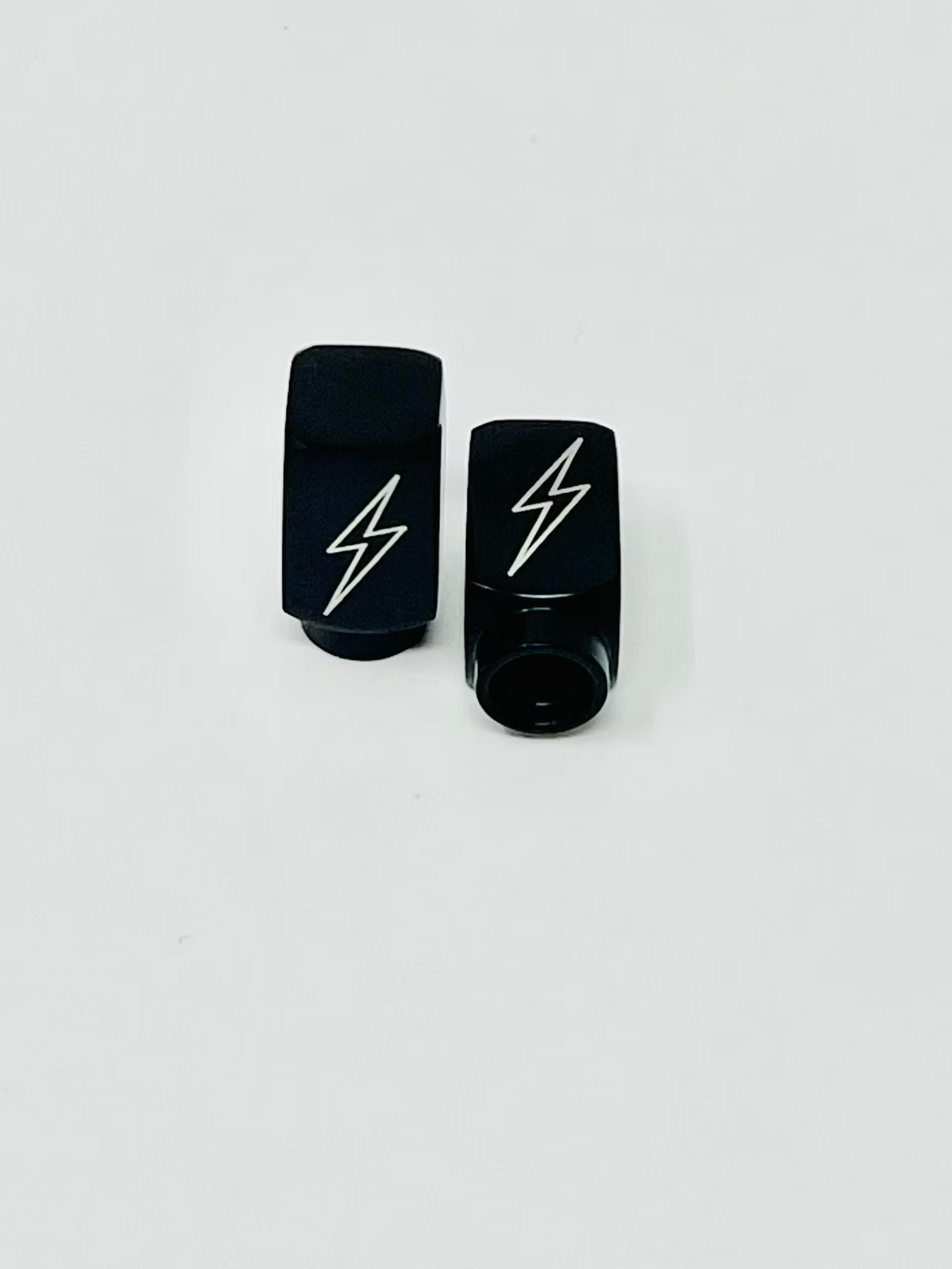 Short DMR Lightning Bolt Valve Stem Caps, Black Valve Stem Caps Death Metal Racing