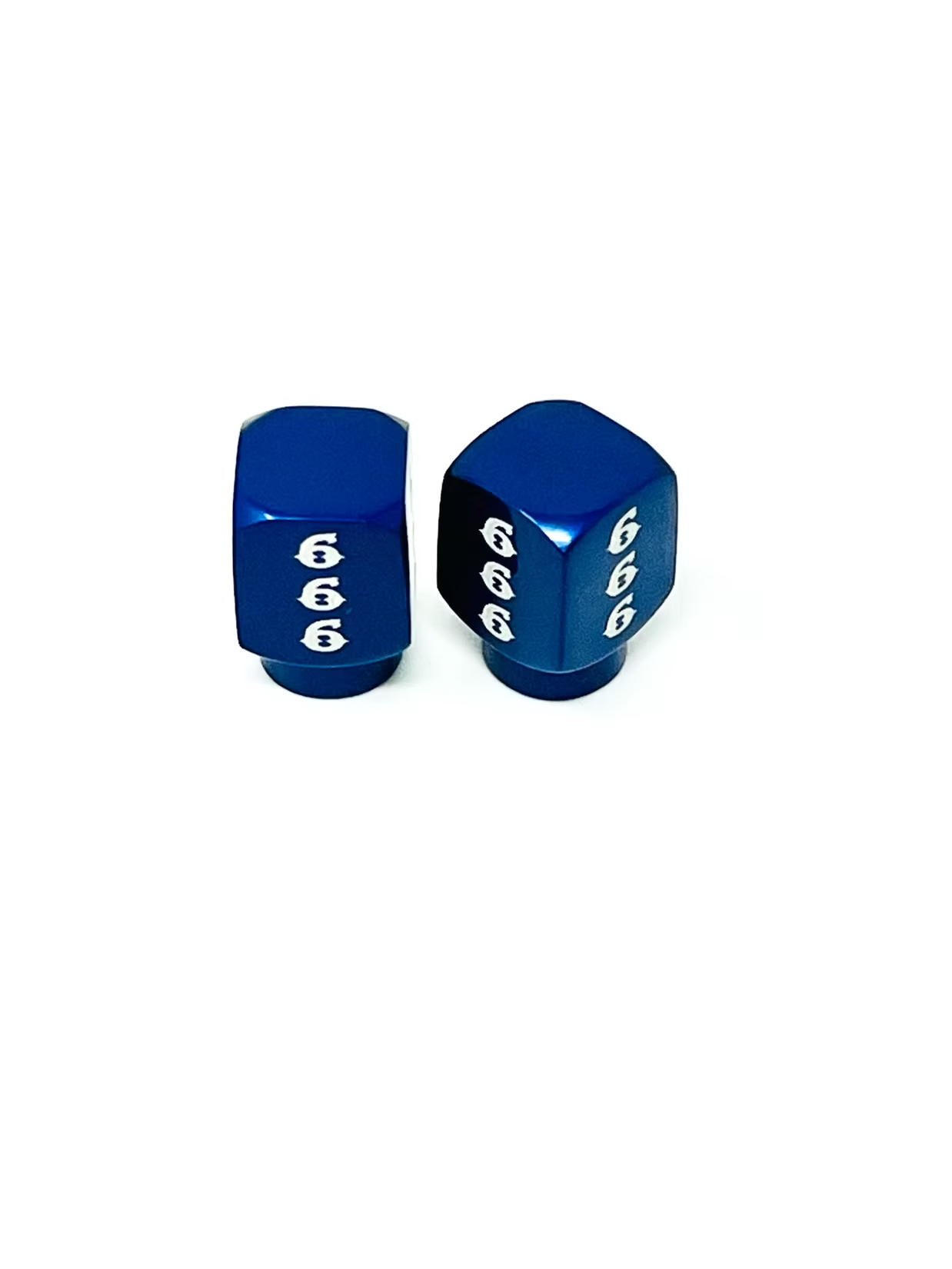 Long DMR 666 Valve Stem Caps, Blue Valve Stem Caps Death Metal Racing