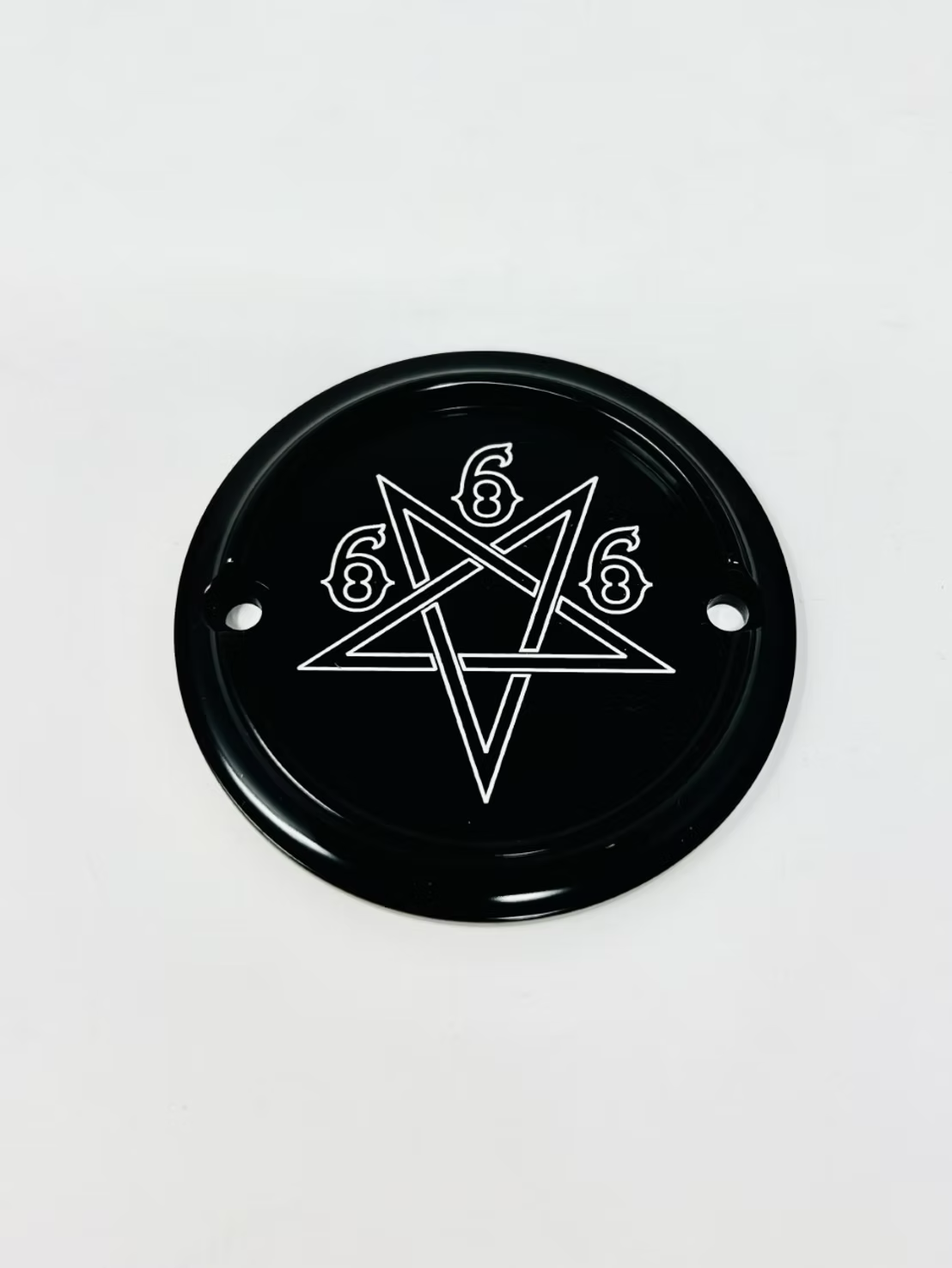 2 Holes Ignition Cover 666 Pentagram, Black - Milwaukee Timing Cover Death Metal Racing
