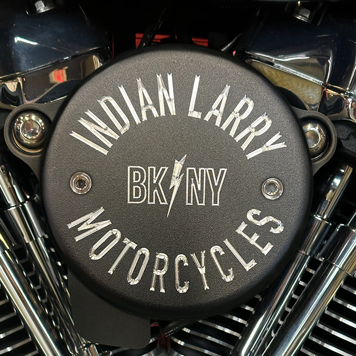 BK/NY Air Cleaner Cover, Matte Black & Aluminium - S&S Stealth air cleaner kit Air Cleaner Cover Indian Larry Motorcycles
