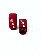 Long DMR 666 Valve Stem Caps, Red Valve Stem Caps Death Metal Racing