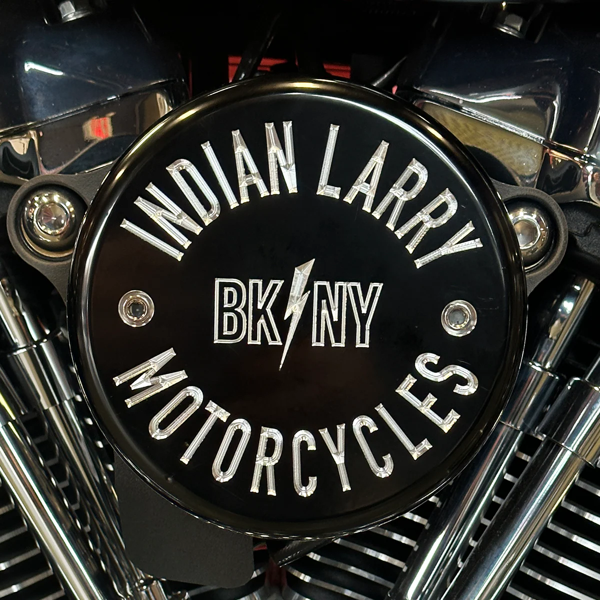BK/NY Air Cleaner Cover, Gloss Black & Aluminium - S&S Stealth air cleaner kit Air Cleaner Cover Indian Larry Motorcycles
