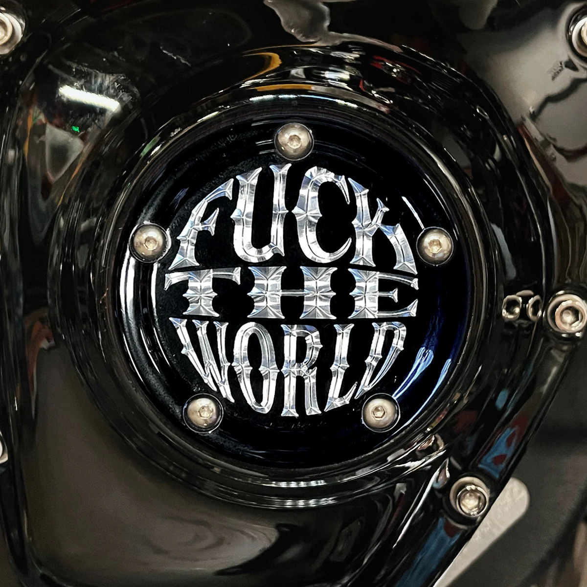 FTW Logo 5 Hole Point Cover, Gloss Black - Twin Cam & Milwaukee 8 Timing Cover Indian Larry Motorcycles