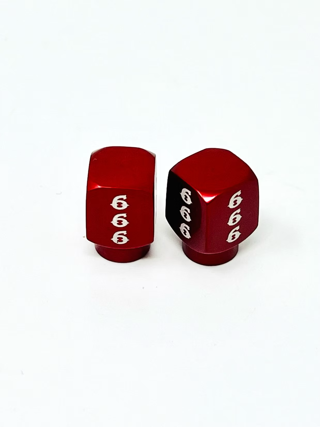 Long DMR 666 Valve Stem Caps, Red Valve Stem Caps Death Metal Racing