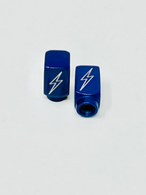 Long DMR Lightning Bolt Valve Stem Caps, Blue Valve Stem Caps Death Metal Racing