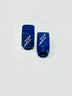 Long DMR Lightning Bolt Valve Stem Caps, Blue Valve Stem Caps Death Metal Racing