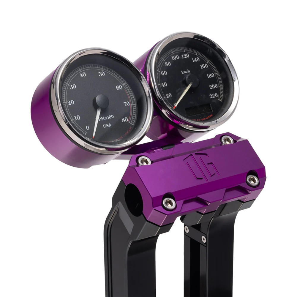 OG Dual Billet Gauge Pods Gauge Mount Original Garage Moto Purple Rear mount