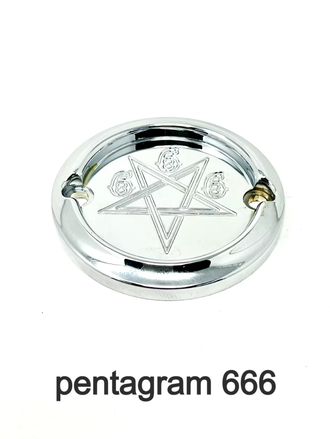 2 Holes Ignition Cover 666 Pentagram, Chrome - Milwaukee 8 Timing Cover Death Metal Racing