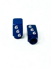 Long DMR 666 Valve Stem Caps, Blue Valve Stem Caps Death Metal Racing