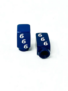 Long DMR 666 Valve Stem Caps, Blue Valve Stem Caps Death Metal Racing