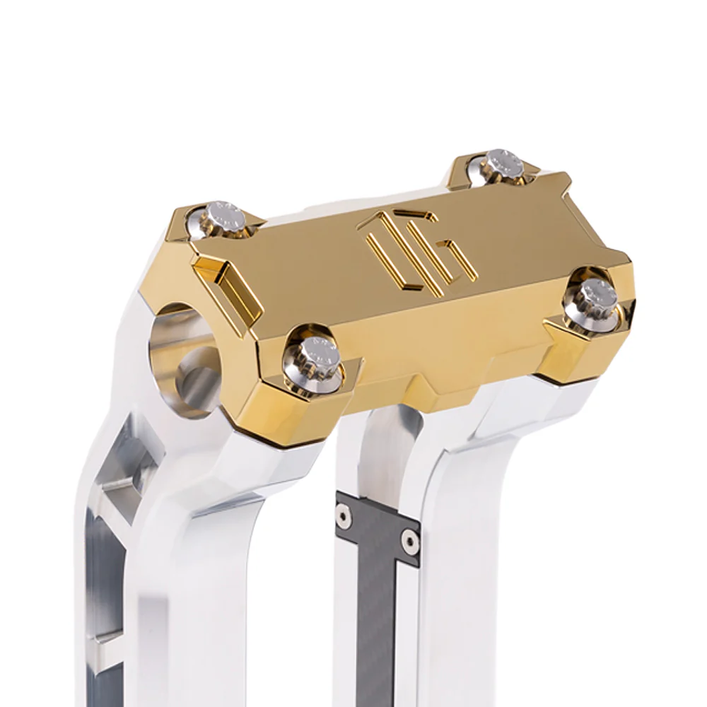 Og Performance 6.5" Pull Back Risers Original Garage Moto OG Performance Top Clamp Aluminium Finish Gold Plating