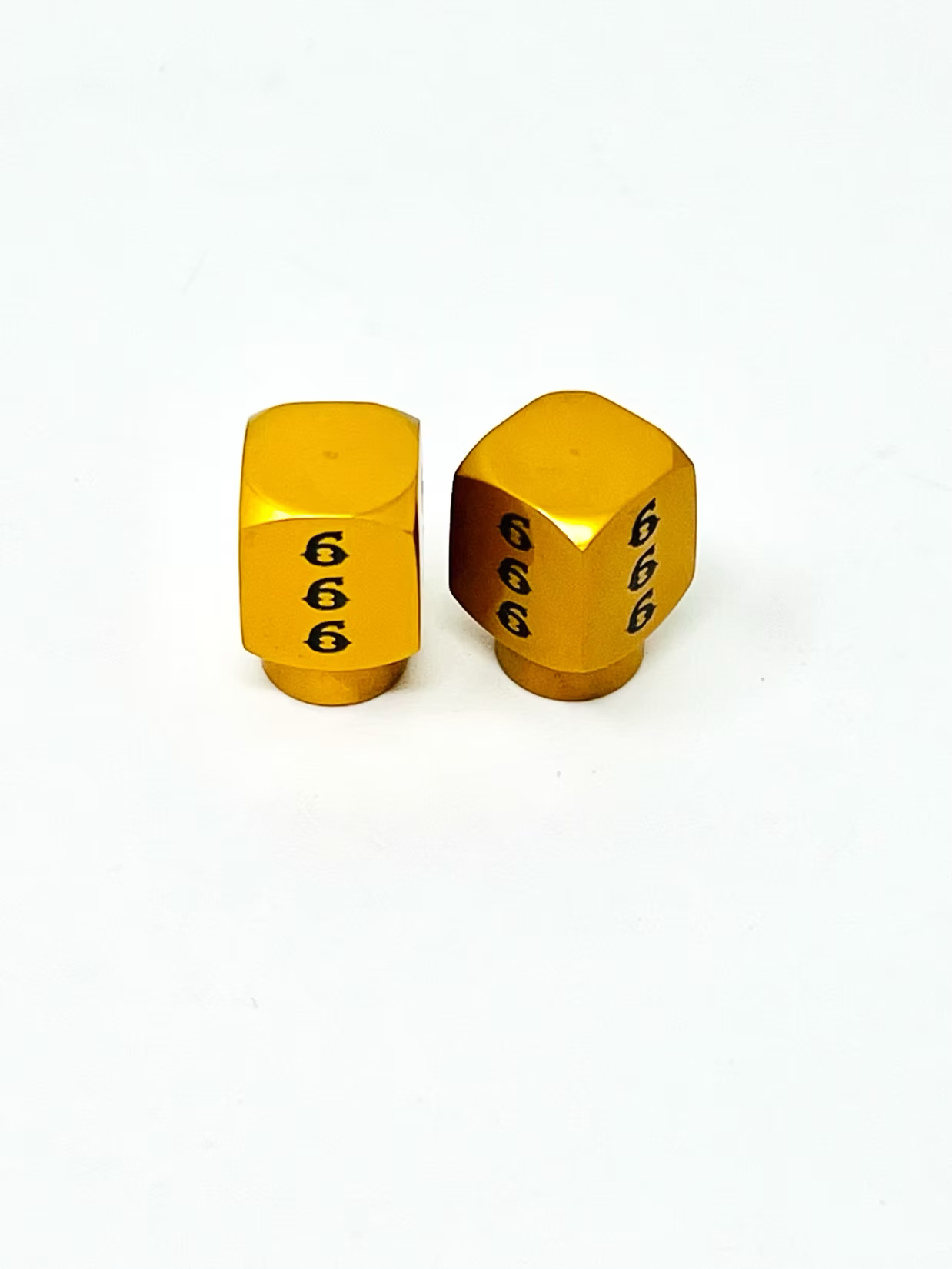 Short DMR 666 Valve Stem Caps, Honey Gold Valve Stem Caps Death Metal Racing