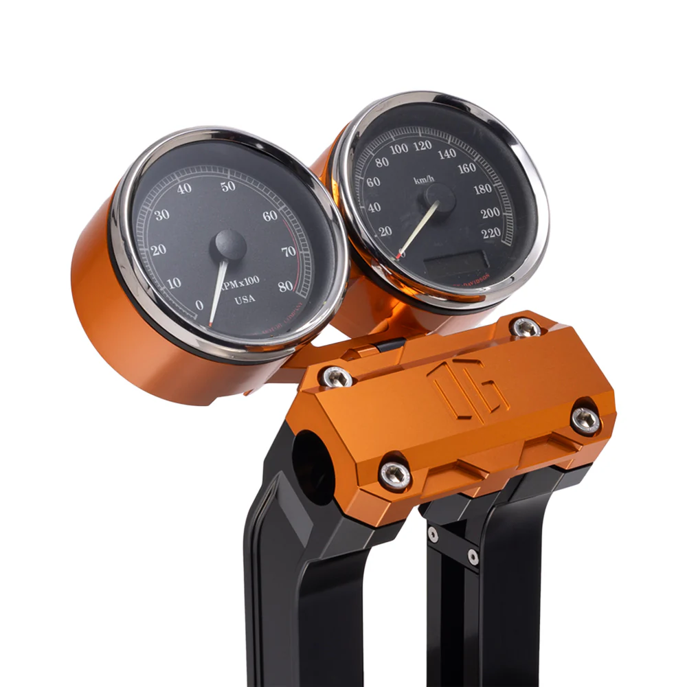 OG Dual Billet Gauge Pods Gauge Mount Original Garage Moto Orange Rear mount