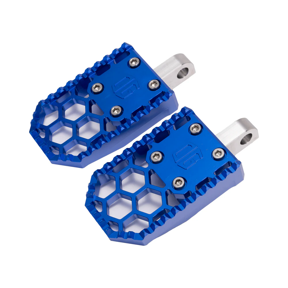OG HoneyComp V3 Foot Pegs - Indians Foot Pegs Original Garage Moto Blue Scout/Chief Front