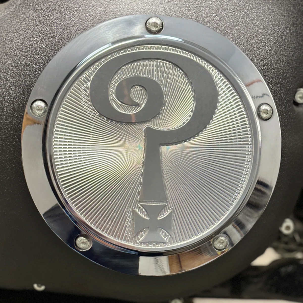 Question Mark 5 Hole Points Cover, Polished Aluminum - Twin Cam & Milwaukee 8 Timing Cover Indian Larry Motorcycles