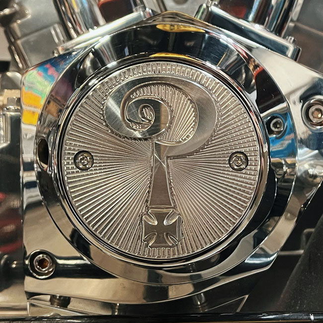 Question Mark 2 Hole Point Cover, Polished - Shovelhead & EVO Timing Cover Indian Larry Motorcycles