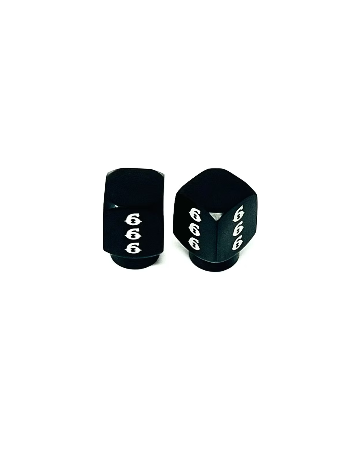 Long DMR 666 Valve Stem Caps, Black Valve Stem Caps Death Metal Racing