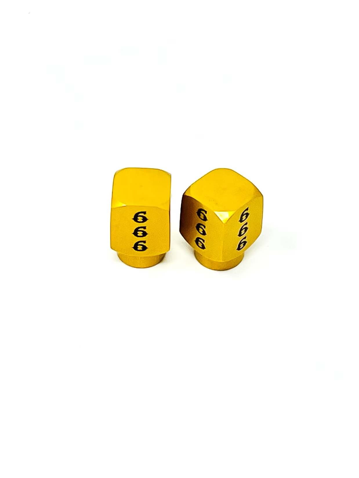 Long DMR 666 Valve Stem Caps, OG Gold Valve Stem Caps Death Metal Racing