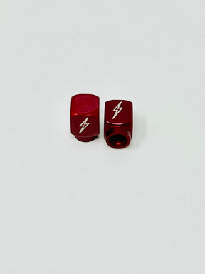Short DMR Lightning Bolt Valve Stem Caps, Red Valve Stem Caps Death Metal Racing