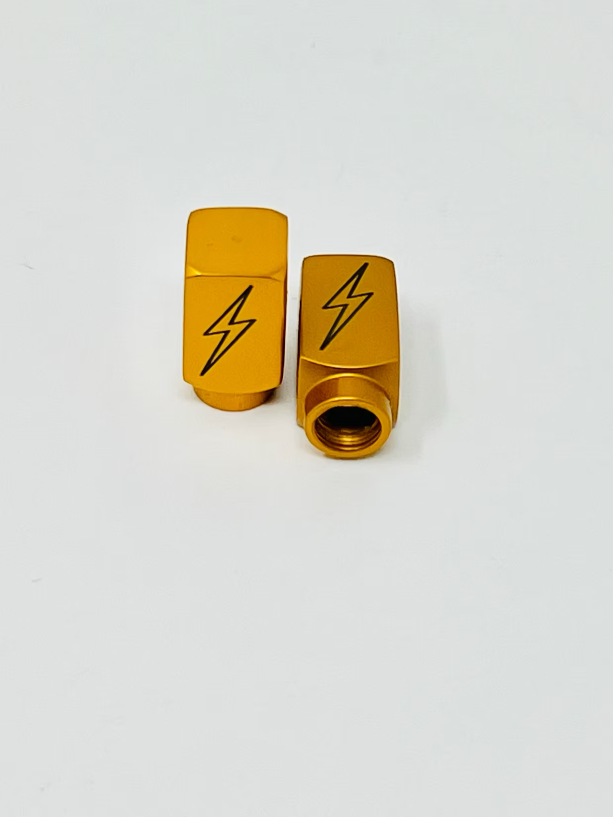 Long DMR Lightning Bolt Valve Stem Caps, Honey Gold Valve Stem Caps Death Metal Racing