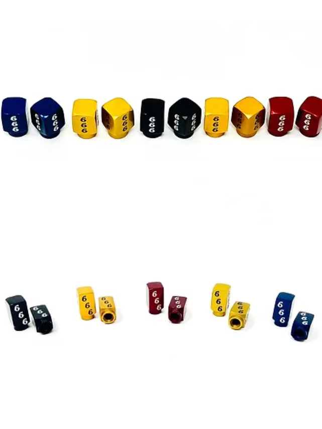 Long DMR 666 Valve Stem Caps, Honey Gold Valve Stem Caps Death Metal Racing