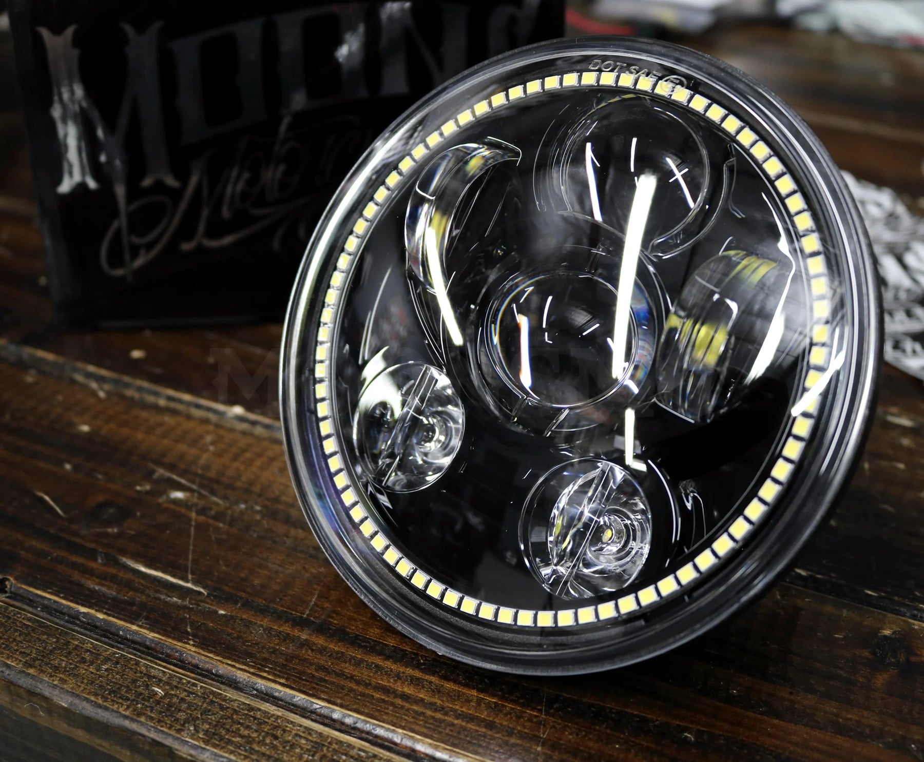 5.75" Moonmaker 2 LED Headlight Headlight Moons Mc Black with halo