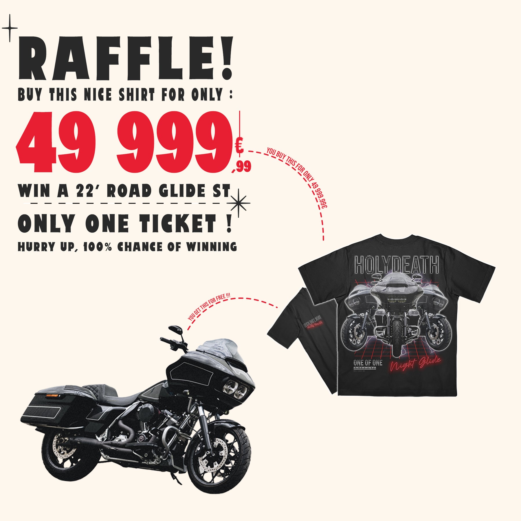 Raffle "Night Glide" T-Shirt - Win a 22' Road Glide ST T-Shirt Holy Death Motorcycle Co.