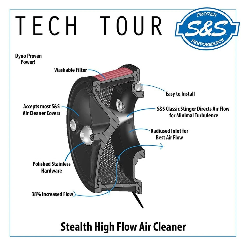 S&S Cycle Stealth Air Cleaner Kit with Chrome Mini Teardrop Cover for 2017-Up HD® M8 Models Teardrop Air Cleaner S&S Cycle