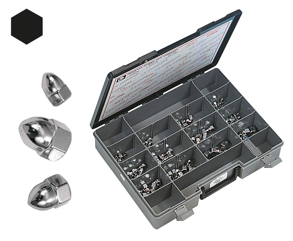 Assortment Tray Chrome Acorn Nuts Unf/C Hardware & Fastener Midwest Acorn Nut Company