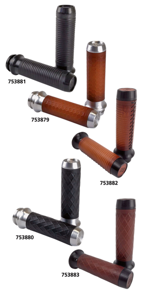 Lthr Moto Grips Blk/Blk Ribbed Tbw Grip Brass Balls Cycles