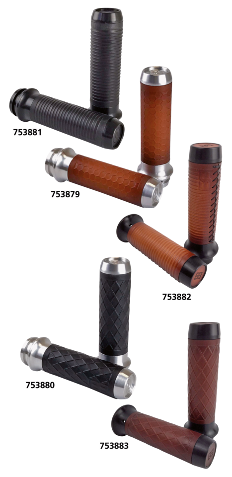 Lthr Moto Grips Blk/Blk Ribbed Tbw Grip Brass Balls Cycles