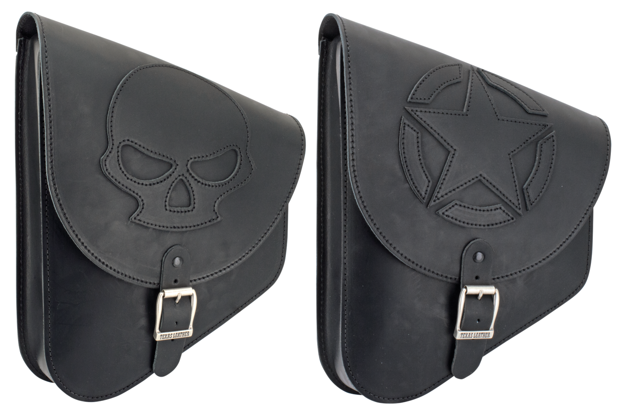 Texas Leather Skull Swingarm Bag Black Leather Luggage Texas Leather