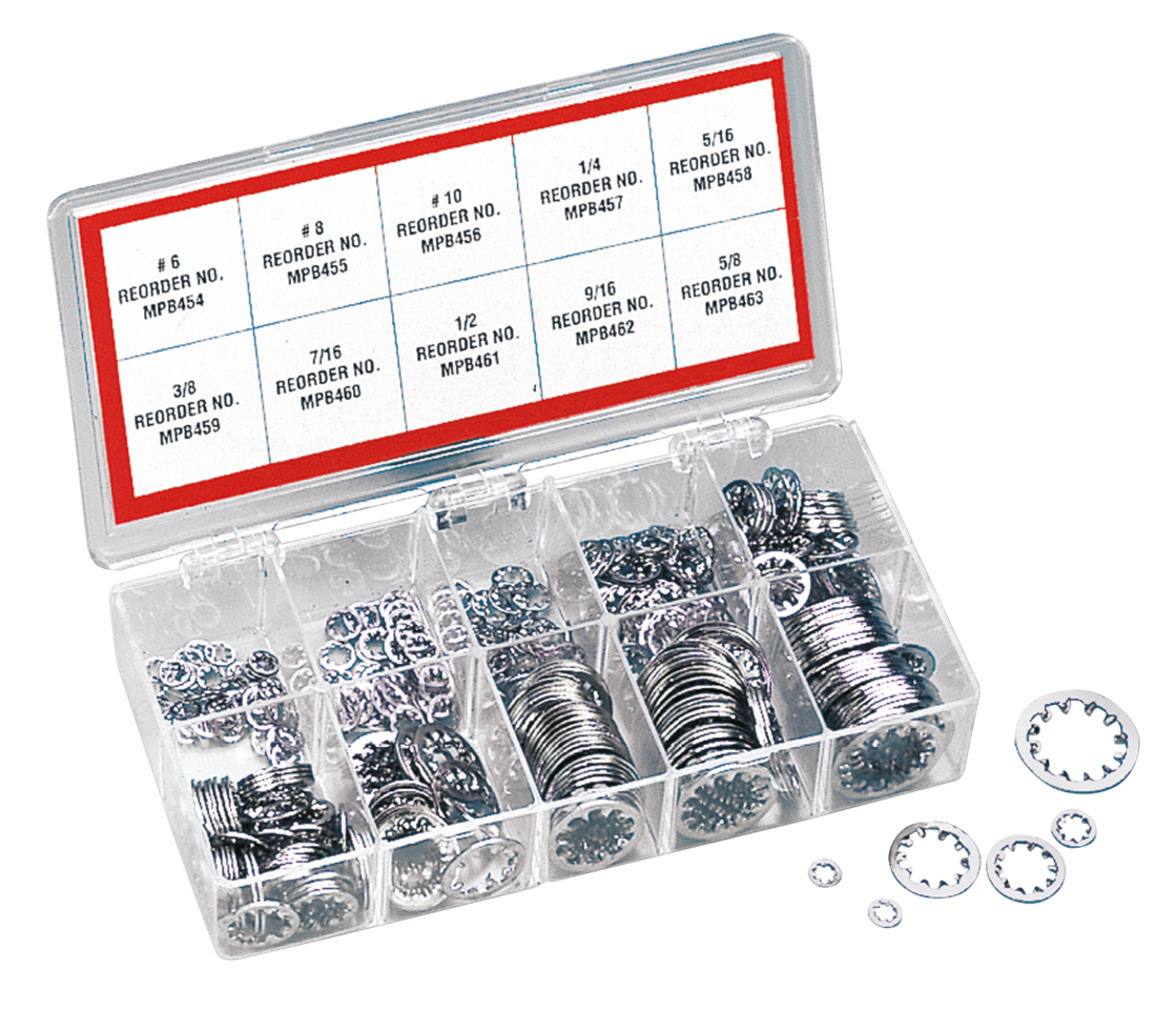 Assort. Tray Chrome Plated Int. Lockwash Hardware & Assortment Trays Midwest Acorn Nut Company