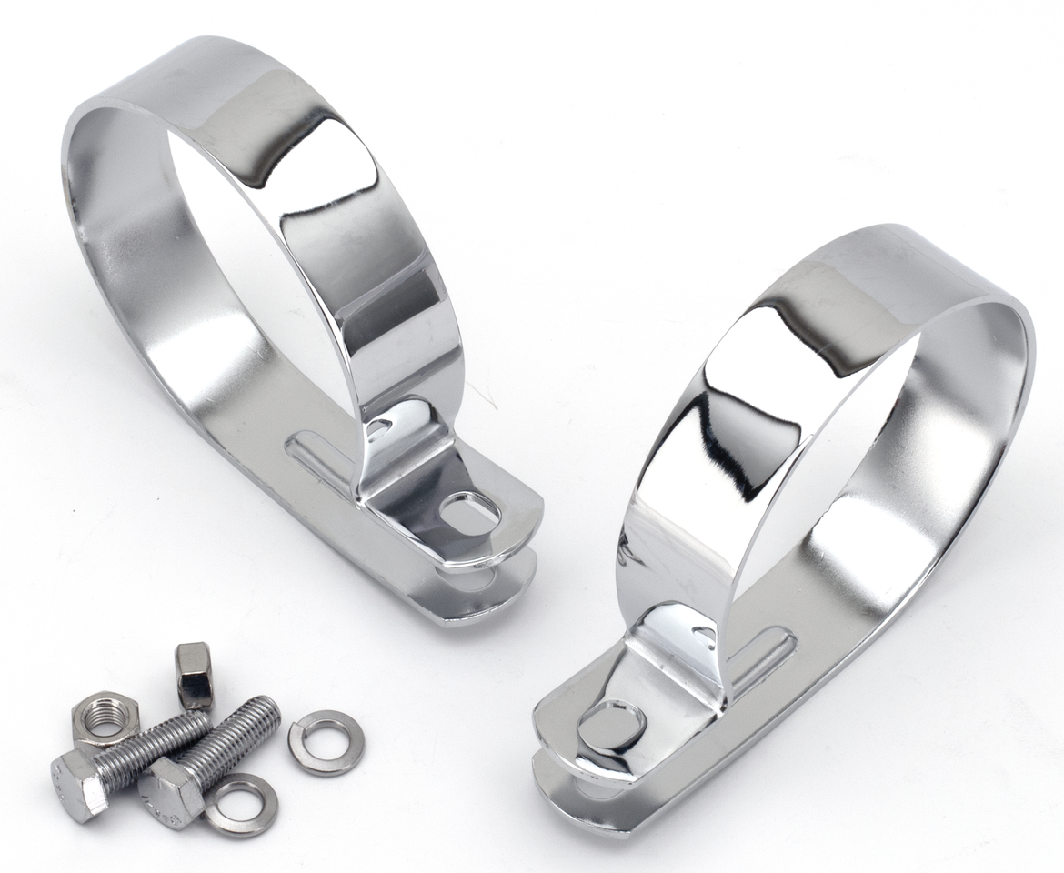 Muffler Clamp Set Chrome 3 1/4" Tubing Clamps & Flanges V Twin Mfg Default Title
